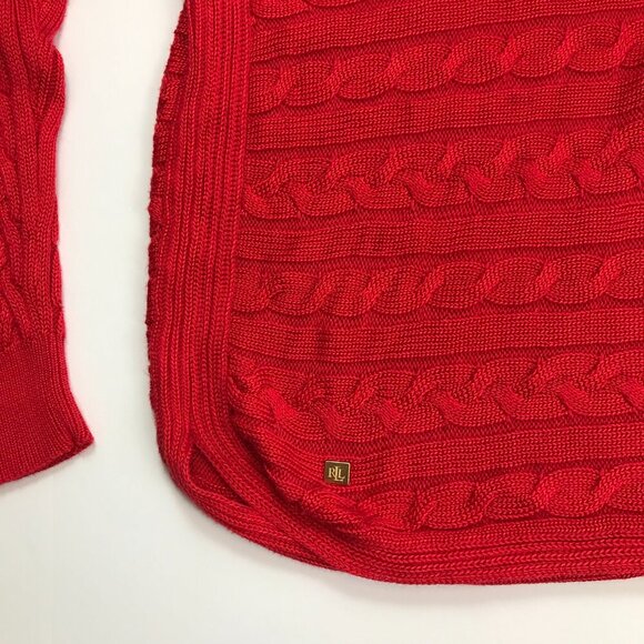 RALPH LAUREN RED Cotton Blend Large Cowl Knit Cable Sweater - Picture 6 of 7